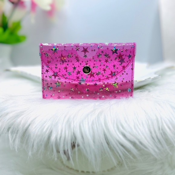 Starry Star Dark Pink Clear Card Case Wallet - Picture 1 of 6